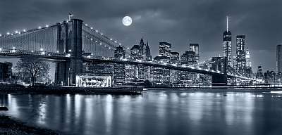 New York-i éjszakai panoráma a holddal az égen (poszter) - vászonkép, falikép otthonra és irodába