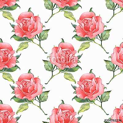 Floral seamless pattern 3. Watercolor background with red roses (keretezett kép) - vászonkép, falikép otthonra és irodába