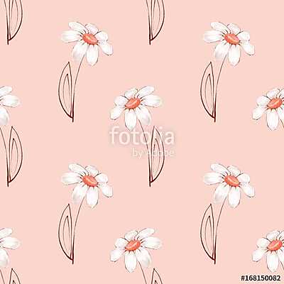 Floral seamless pattern. Watercolor background with Chamomile (keretezett kép) - vászonkép, falikép otthonra és irodába