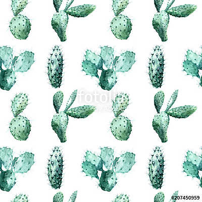 Watercolor seamless pattern with cactus. (többrészes kép) - vászonkép, falikép otthonra és irodába