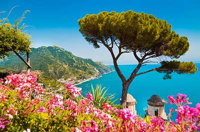 Amalfi part, a Salerno-i öböllel (bögre) - vászonkép, falikép otthonra és irodába
