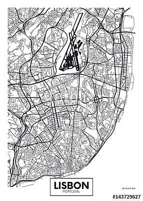 Vector poszter térkép város Lisszabon (keretezett kép) - vászonkép, falikép otthonra és irodába