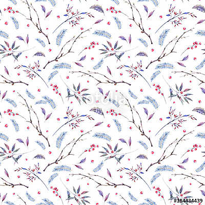 Watercolor seamless pattern with branches (keretezett kép) - vászonkép, falikép otthonra és irodába