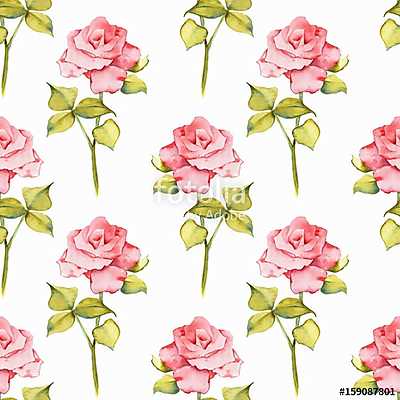 Floral seamless pattern. Watercolor background with roses 2 (fotótapéta) - vászonkép, falikép otthonra és irodába