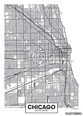 Vector poszter térkép város Chicago (többrészes kép) - vászonkép, falikép otthonra és irodába