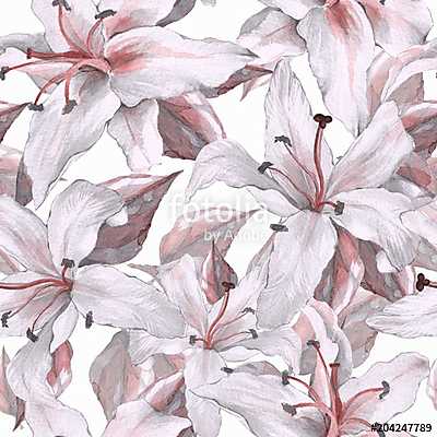 Pattern with lilies. Floral seamless watercolor background with  (poszter) - vászonkép, falikép otthonra és irodába