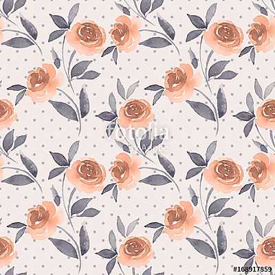 Floral seamless pattern with roses. Polka dot background (vászonkép óra) - vászonkép, falikép otthonra és irodába