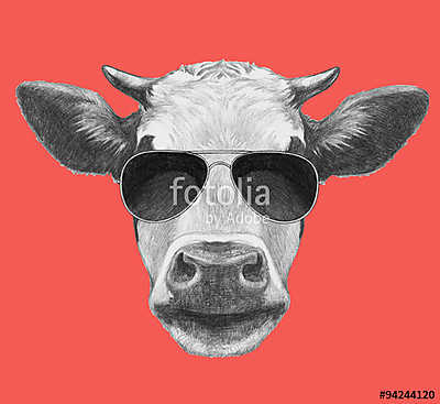 Portrait of Cow. Hand drawn illustration.  (keretezett kép) - vászonkép, falikép otthonra és irodába