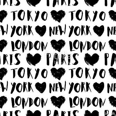 City Names Seamless Pattern (keretezett kép) - vászonkép, falikép otthonra és irodába