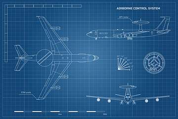 Repülőgép blueprint (fotótapéta) - vászonkép, falikép otthonra és irodába