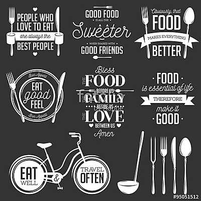 Set of vintage food related typographic quotes. Vector illustrat (keretezett kép) - vászonkép, falikép otthonra és irodába