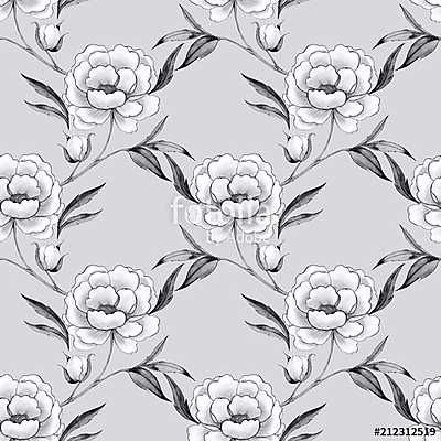 Seamless pattern with hand drawn white flowers 5. Line art peony (többrészes kép) - vászonkép, falikép otthonra és irodába