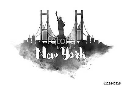 Watercolor New York City Skyline (keretezett kép) - vászonkép, falikép otthonra és irodába