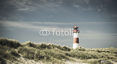 Lightouse a dűne - a szüreti hatás megváltozott. (keretezett kép) - vászonkép, falikép otthonra és irodába