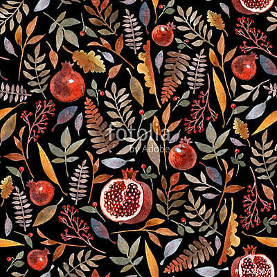 Seamless pattern with wonderful autumn berries, branches, leaves (vászonkép óra) - vászonkép, falikép otthonra és irodába