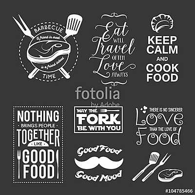 Set of vintage food related typographic quotes. Vector illustrat (fotótapéta) - vászonkép, falikép otthonra és irodába