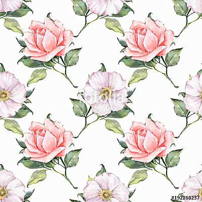 Floral seamless pattern. Watercolor background with beautiful ro (többrészes kép) - vászonkép, falikép otthonra és irodába