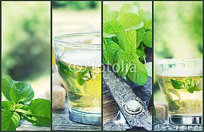 Mint tea collage (bögre) - vászonkép, falikép otthonra és irodába