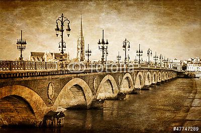 Bordeaux folyó híd St Michel katedrálisával (fotótapéta) - vászonkép, falikép otthonra és irodába