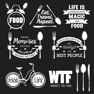 Set of vintage food related typographic quotes. Vector illustrat (többrészes kép) - vászonkép, falikép otthonra és irodába