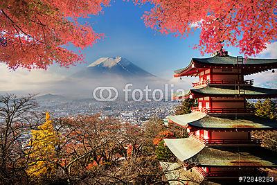 Mt. Fuji a bukás színeivel Japánban. (fotótapéta) - vászonkép, falikép otthonra és irodába