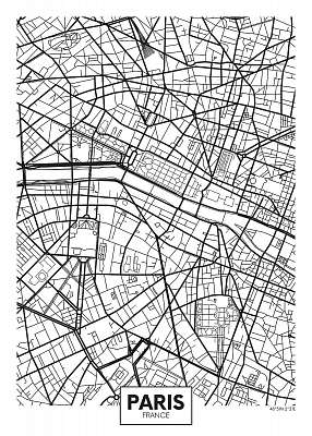 Vector poszter térkép város Párizs (keretezett kép) - vászonkép, falikép otthonra és irodába