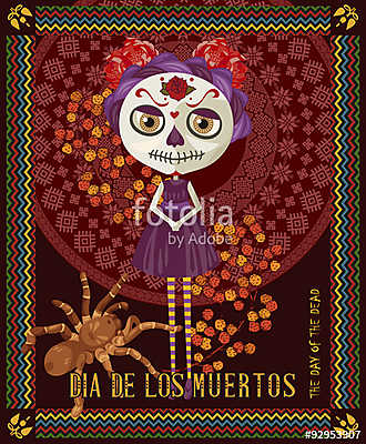 A halott koponya napja. Nő calavera sminkkel. Dia de los mu (fotótapéta) - vászonkép, falikép otthonra és irodába