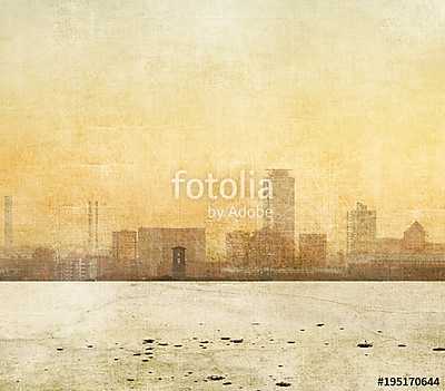 Vintage sepia city skyline with copy space. (vászonkép óra) - vászonkép, falikép otthonra és irodába