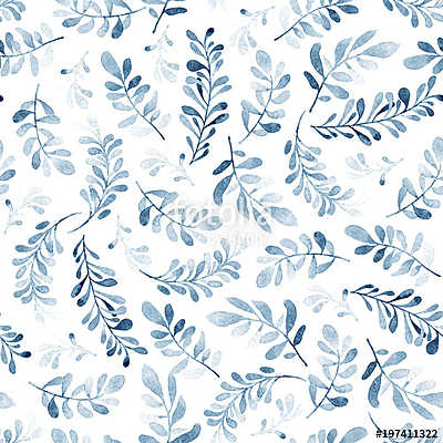 Watercolor seamless pattern of blue branches isolated on white b (többrészes kép) - vászonkép, falikép otthonra és irodába