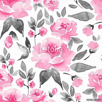 Floral seamless pattern. Watercolor background with flowers and  (keretezett kép) - vászonkép, falikép otthonra és irodába