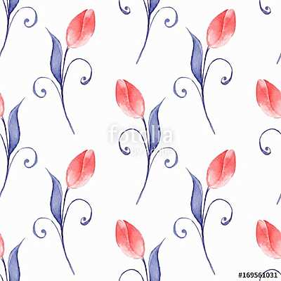 Floral seamless pattern. Watercolor background with red flowers (vászonkép óra) - vászonkép, falikép otthonra és irodába