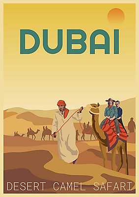 Dubai - Desert - Camel - Safari - vászonkép, falikép otthonra és irodába