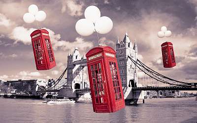angol telefonfülkék a torony híd felett - vászonkép, falikép otthonra és irodába