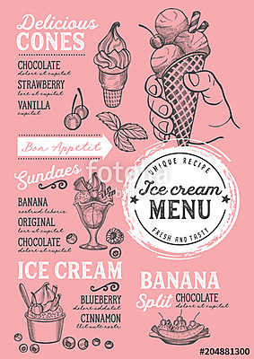 Ice cream restaurant menu. Vector dessert food flyer for bar and (fotótapéta) - vászonkép, falikép otthonra és irodába