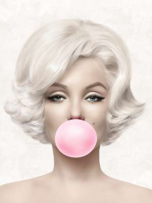 Marilyn Monroe rózsaszín rágógumit fúj, színes (3:4 arány) (bögre) - vászonkép, falikép otthonra és irodába