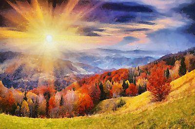 Napfelkelte az őszi hegyek felett (ART style) - vászonkép, falikép otthonra és irodába