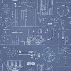 Találmányok blueprint (keretezett kép) - vászonkép, falikép otthonra és irodába