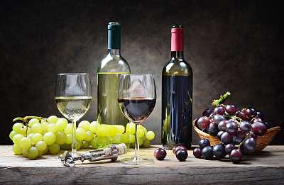 Piros és fehérbor szőlőfürtökkel (keretezett kép) - vászonkép, falikép otthonra és irodába