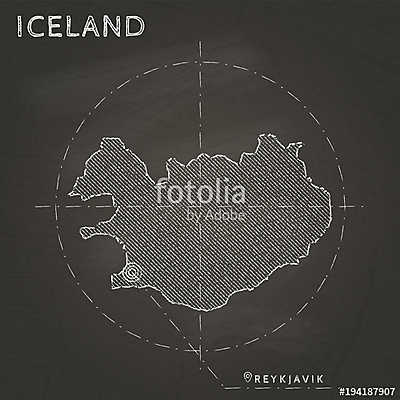 Izland kréta térkép, kézzel rajzolt (keretezett kép) - vászonkép, falikép otthonra és irodába