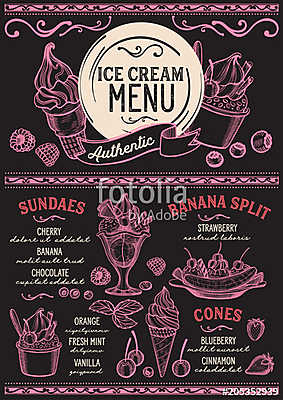 Ice cream restaurant menu. Vector dessert food flyer for bar and (poszter) - vászonkép, falikép otthonra és irodába