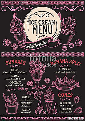 Ice cream restaurant menu. Vector dessert food flyer for bar and (fotótapéta) - vászonkép, falikép otthonra és irodába