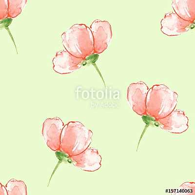 Floral seamless pattern. Watercolor background with red flowers  (poszter) - vászonkép, falikép otthonra és irodába