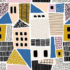 Absztrakt színes házak tapétaminta (bögre) - vászonkép, falikép otthonra és irodába