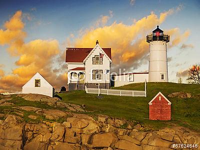 Nubble világítótorony, York, Maine, USA (többrészes kép) - vászonkép, falikép otthonra és irodába