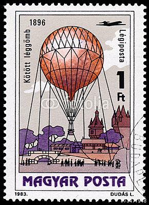 Magyar Posta bélyege hélium ballonnal 1896 (vászonkép óra) - vászonkép, falikép otthonra és irodába