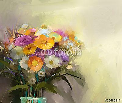 Színes csendélet virágcsokorral. (olajfestmény reprodukció) (többrészes kép) - vászonkép, falikép otthonra és irodába
