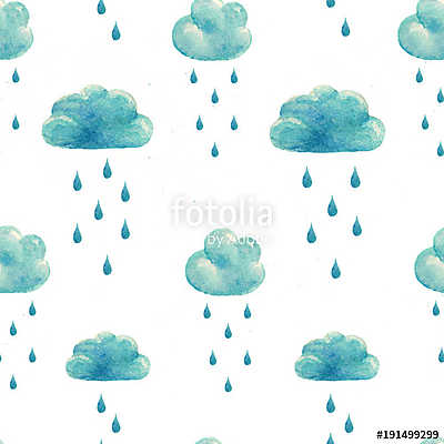 Watercolor rain clouds pattern (poszter) - vászonkép, falikép otthonra és irodába