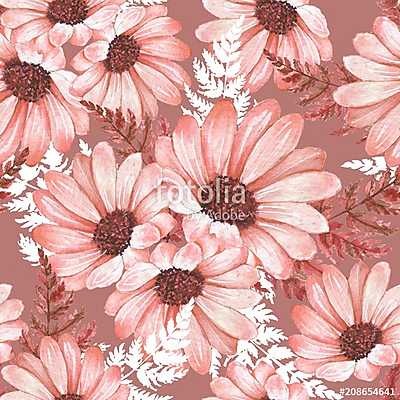 Floral seamless pattern with chrysanthemums. Watercolor flowers  (fotótapéta) - vászonkép, falikép otthonra és irodába