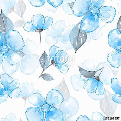 Floral seamless pattern. Watercolor background with blue flowers (vászonkép óra) - vászonkép, falikép otthonra és irodába