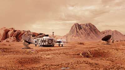 Mars kolónia a sivatagban (keretezett kép) - vászonkép, falikép otthonra és irodába